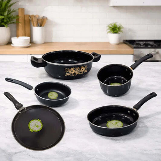 11 Pieces Complete Cookware Combo | Induction Bottom | Non-Stick Coated Cookware Set