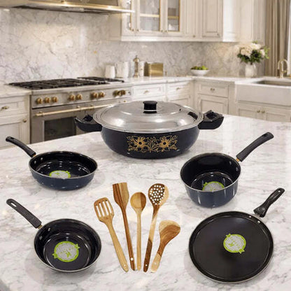 11 Pieces Complete Cookware Combo | Induction Bottom | Non-Stick Coated Cookware Set