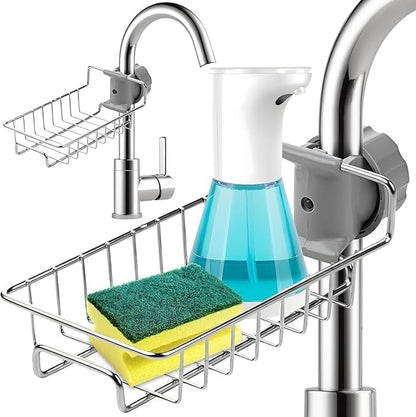 Sink Caddy Organizer | Adjustable Faucet Stand |Shelf Soap Sponge Drain Rack