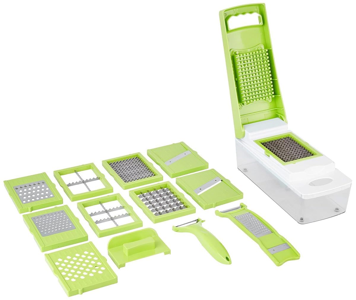 Vegetable Chopper,15-in-1 Multifunctional veggie chopper,Slicer, Dicer & Cutter for Kitchen–Food Processor with Container for Onion, Tomato,Potato, Fruits–Easy Clean & Storage