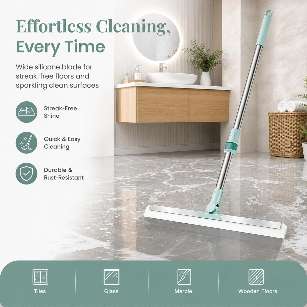 Magic Broom Sweeper for Floor Cleaning – Multifunctional Silicone Wiper Mop with Extendable Handle – Wet & Dry Use – Bathroom Floor Wiper & Window Squeegee Viper for Home