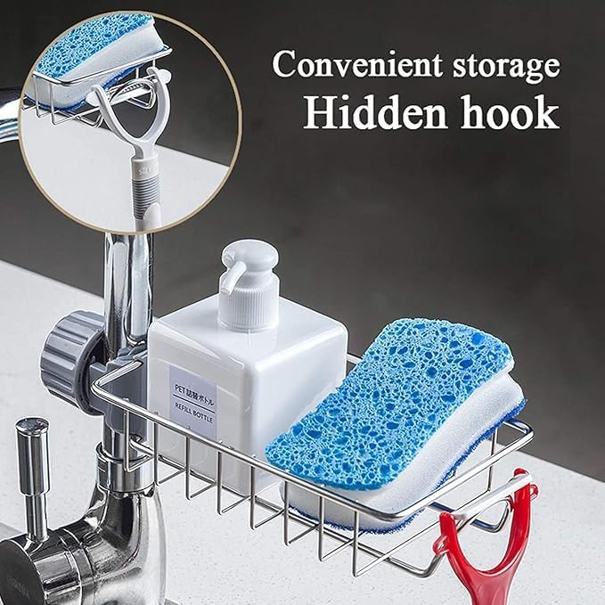 Sink Caddy Organizer | Adjustable Faucet Stand |Shelf Soap Sponge Drain Rack
