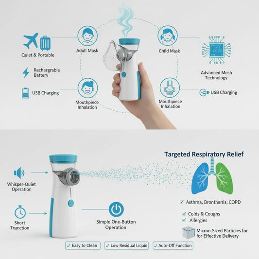 Mesh Nebulizer Machine for Adults & Kids | Rechargeable Handheld Steam Inhaler | Silent Mini Nebulizer for Asthma, Cough, Breathing Therapy