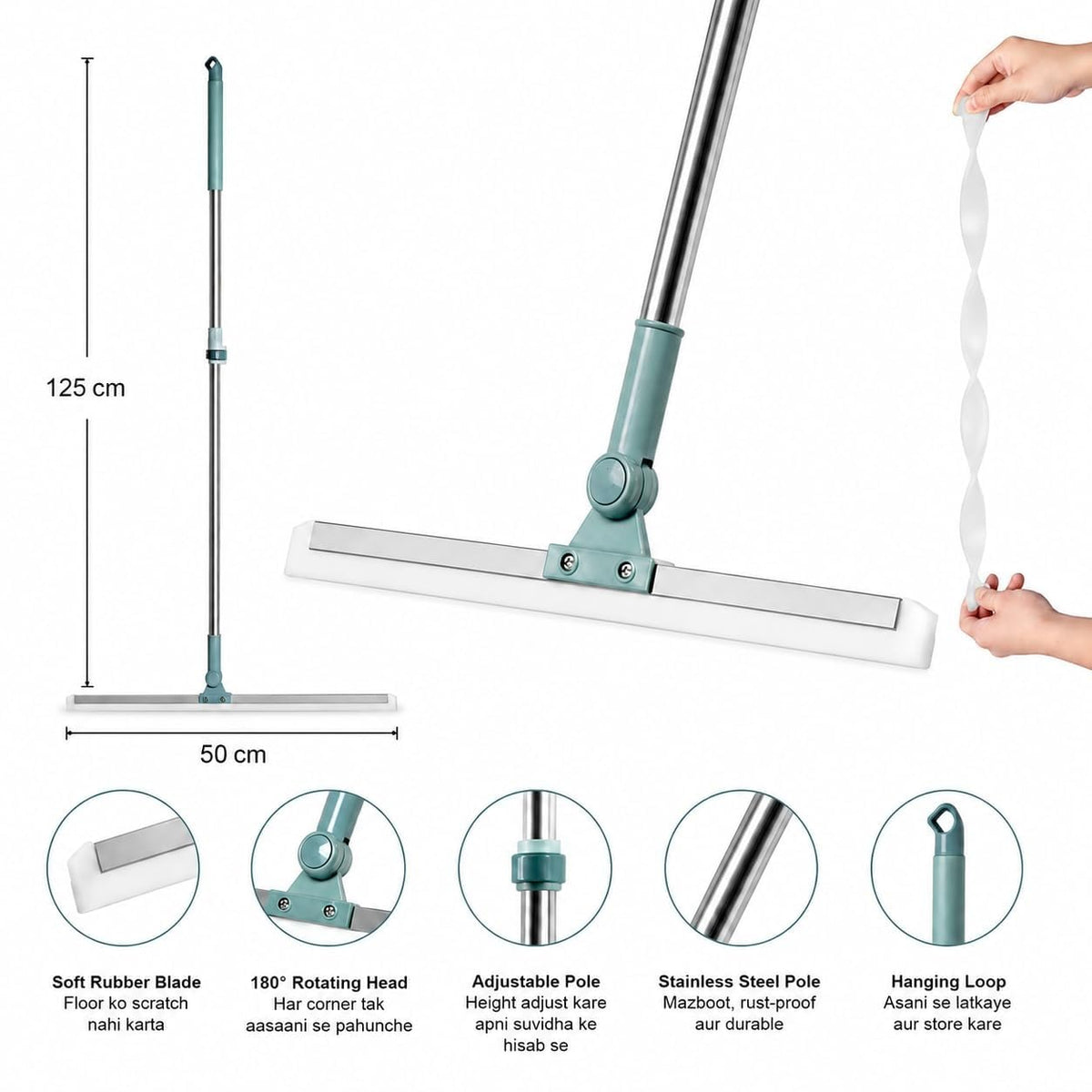 Magic Broom Sweeper for Floor Cleaning – Multifunctional Silicone Wiper Mop with Extendable Handle – Wet & Dry Use – Bathroom Floor Wiper & Window Squeegee Viper for Home