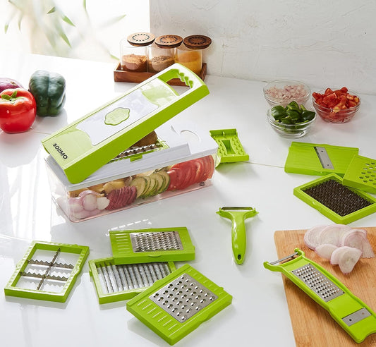Vegetable Chopper,15-in-1 Multifunctional veggie chopper,Slicer, Dicer & Cutter for Kitchen–Food Processor with Container for Onion, Tomato,Potato, Fruits–Easy Clean & Storage