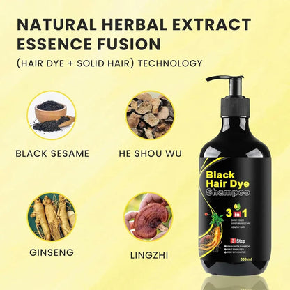 Unisex Instant Black Herbal Hair Dye Shampoo for Grey Hair Coverage 3 in 1(100ml)