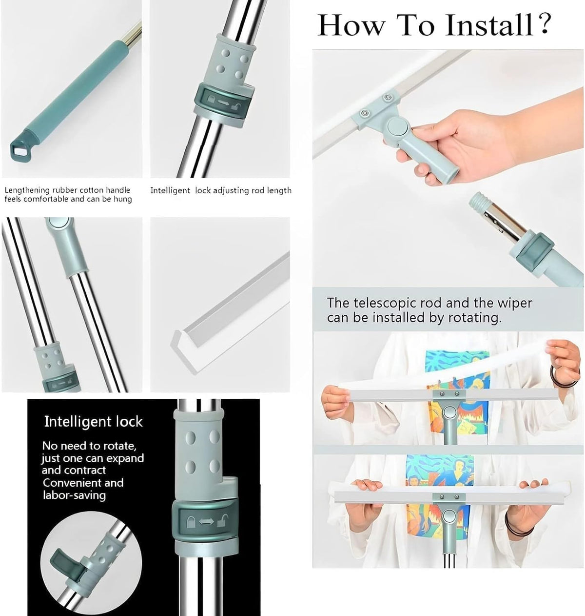 Magic Broom Sweeper for Floor Cleaning – Multifunctional Silicone Wiper Mop with Extendable Handle – Wet & Dry Use – Bathroom Floor Wiper & Window Squeegee Viper for Home