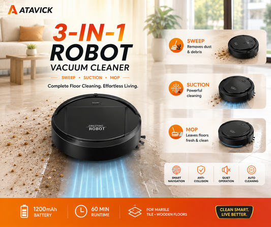 3-in-1 Robot Vacuum Cleaner with Sweeping and Wet Mopping Function, Smart Navigation, Anti-Drop and Anti-Collision Sensors, Multiple Cleaning Modes