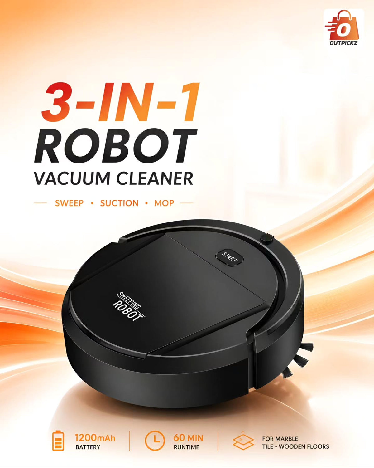 3-in-1 Robot Vacuum Cleaner with Sweeping and Wet Mopping Function, Smart Navigation, Anti-Drop and Anti-Collision Sensors, Multiple Cleaning Modes