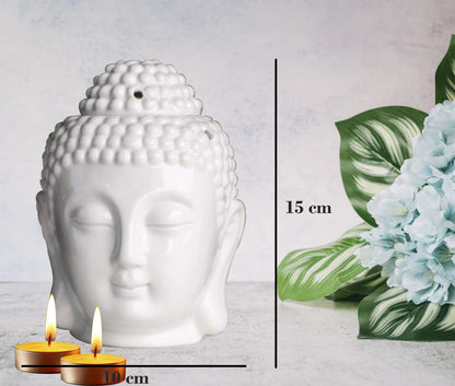 Buddha Head Ceramic Oil Burner | Black| Candle Holder| Aroma Diffuser