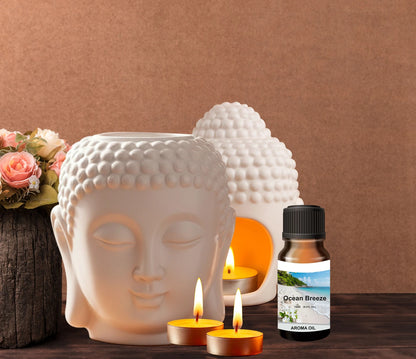 Buddha Head Ceramic Oil Burner | Black| Candle Holder| Aroma Diffuser