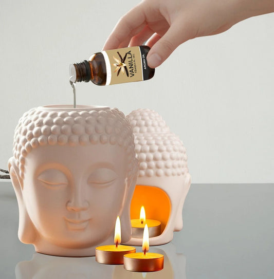Buddha Head Ceramic Oil Burner | Black| Candle Holder| Aroma Diffuser
